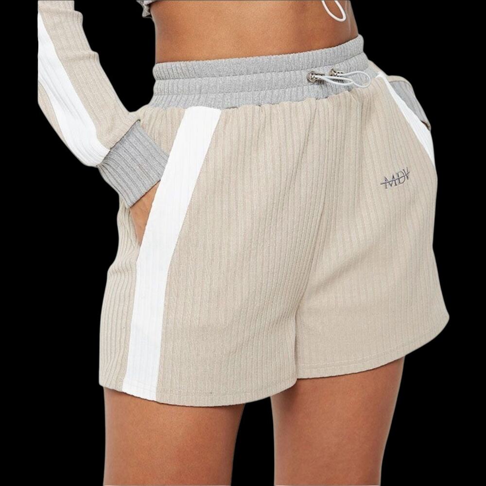 EUC Maniere De Voir Tonal Ribbed Colorblock Knit Shorts Size UK 8 US Small